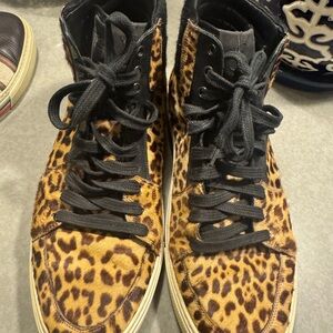 YSL Leopard Print High-Top Sneakers